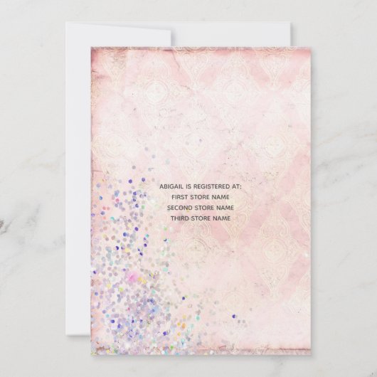 Glam Shabby Chic Pink White Paars Sparkles Bridal Kaart (Achterkant)