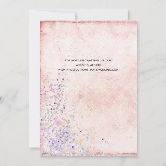 Glam Shabby Chic Pink White Paars Sparkles Kaart (Achterkant)