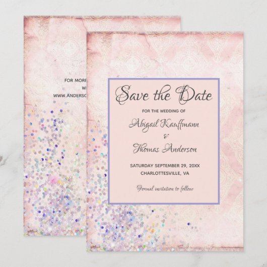 Glam Shabby Chic Pink White Paars Sparkles Kaart (Voorkant / Achterkant)