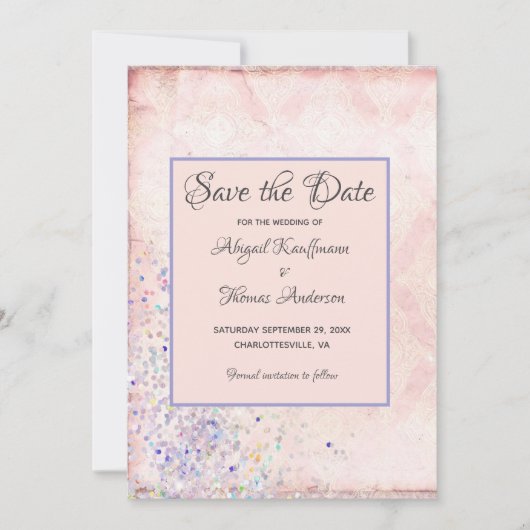 Glam Shabby Chic Roze Wit Paars Glitters Kaart (Voorkant)