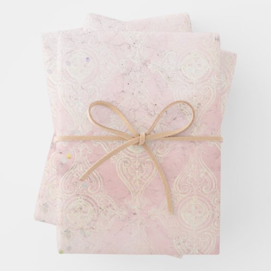 Glam Shabby Chic Roze Witte Sparkle Elegant Inpakpapier Vel (In situ)