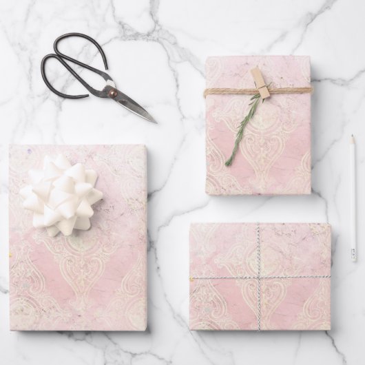 Glam Shabby Chic Roze Witte Sparkle Elegant Inpakpapier Vel (Voorkant)