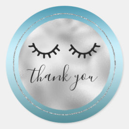 Glam Silver Aqua Black Wimpers Bedankt Ronde Sticker