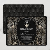 Glam Silver Art Deco Peacocks Birthday Tea Kaart (Voorkant / Achterkant)