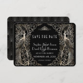 Glam Silver Art Deco Peacocks sparen de datum Save The Date (Voorkant / Achterkant)