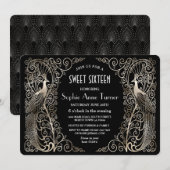 Glam Silver Art Deco Peacocks Sweet Sixteen Kaart (Voorkant / Achterkant)