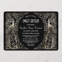 Glam Silver Art Deco Peacocks Sweet Sixteen