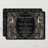 Glam Silver Art Deco Peacocks Vrijgezellenfeest Kaart (Voorkant / Achterkant)