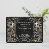 Glam Silver Art Deco Peacocks Vrijgezellenfeest Kaart (Staand voorkant)