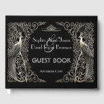 Glam Silver Art Deco Peacocks Wedding Gastenboek<br><div class="desc">Uniek ontwerp met een mix van oude wereldstijl faux zilveren deco-pauzes en een gedurfde,  moderne grafische aanpak. Het gebruik past hulpmiddel aan om uw info toe te voegen. U kunt ook de achtergrondkleur kiezen. Ga voor overeenkomende objecten naar het Collectie Glam Silver Art Deco Peacocks.</div>