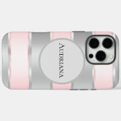 Glam Silver Blush Pink Ribbon Naam Case-Mate iPhone Case (Achterkant (horizontaal))