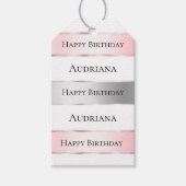 Glam Silver Blush Pink Ribbon Verjaardag Cadeaulabel (Voorkant)