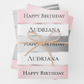 Glam Silver Blush Pink Ribbon Verjaardag Inpakpapier Vel (In situ)