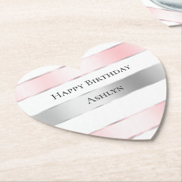 Glam Silver Blush Pink Ribbon Verjaardag Kartonnen Onderzetters
