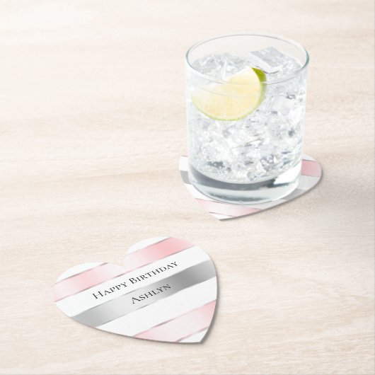 Glam Silver Blush Pink Ribbon Verjaardag Kartonnen Onderzetters (Insitu)