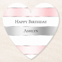 Glam Silver Blush Pink Ribbon Verjaardag Kartonnen Onderzetters
