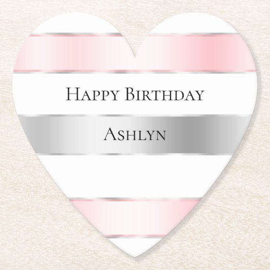 Glam Silver Blush Pink Ribbon Verjaardag Kartonnen Onderzetters (Voorkant)
