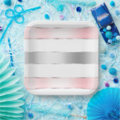 Glam Silver Blush Pink Ribbon Verjaardag Papieren Bordje (Feest)