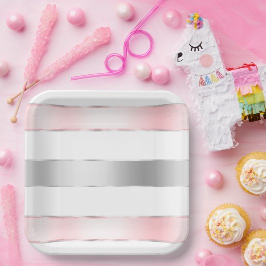 Glam Silver Blush Pink Ribbon Verjaardag Papieren Bordje (Feest)