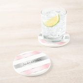 Glam Silver Blush Pink Ribbon Verjaardag Zandsteen Onderzetter (Zijkant)