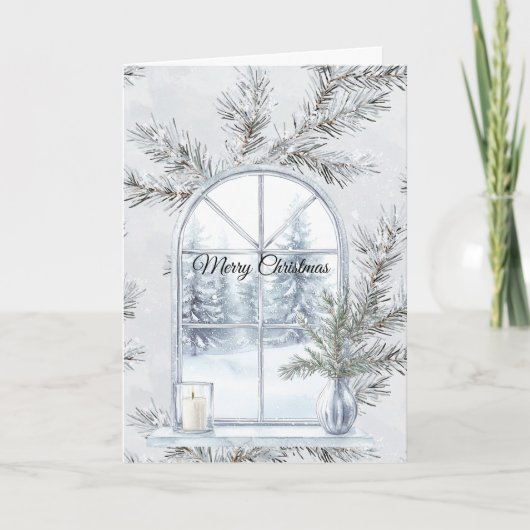 Glam Silver Christmas Tree Branches Window Kaart (Voorkant)