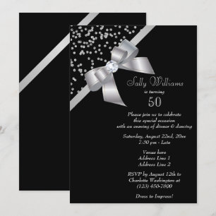 Glam Silver Confetti & Jewel Bow 50e verjaardag Kaart