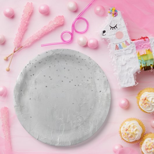 Glam Silver Confetti Papieren Bordje (Feest)