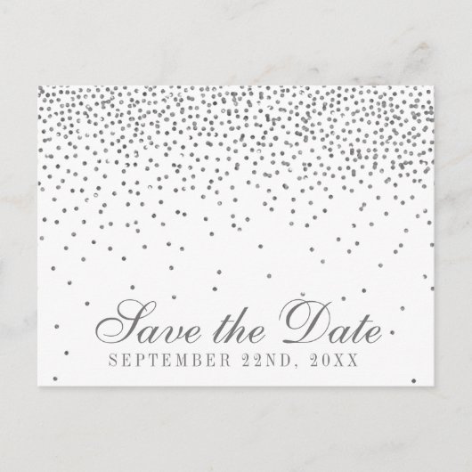 Glam Silver Confetti Save The Date Aankondigingskaart (Voorkant)