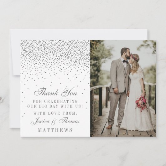  Glam Silver Confetti trouwfoto Bedankkaart (Voorkant)
