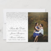 Glam Silver Confetti trouwfoto Save The Date (Voorkant)