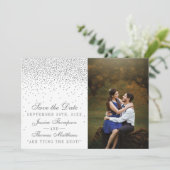  Glam Silver Confetti trouwfoto Save The Date (Staand voorkant)
