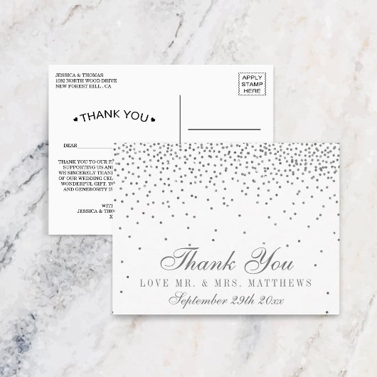  Glam Silver Confetti Weddenschap Hartelijk dank Briefkaart