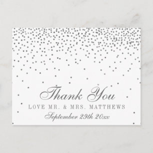 Glam Silver Confetti Weddenschap Hartelijk dank Briefkaart