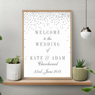  Glam Silver Confetti Weddenschap Welkomstteken Poster