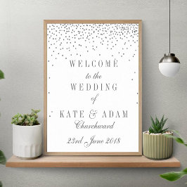  Glam Silver Confetti Weddenschap Welkomstteken Poster