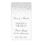  Glam Silver Confetti Weddenschap Wine Flesje Etiket (Voorkant)