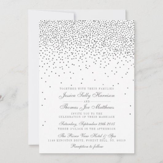 Glam Silver Confetti Wedding Invitations Kaart (Voorkant)