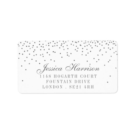  Glam Silver Confetti Wedding Labels (Voorkant)