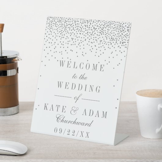  Glam Silver Confetti Wedding Reclamebord Met Voetstuk (Insitu)