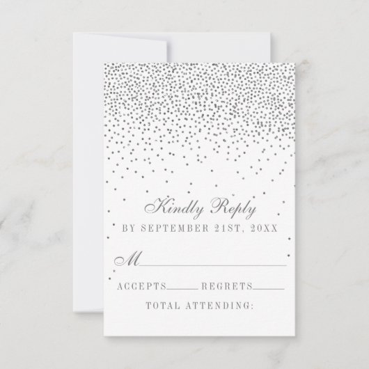  Glam Silver Confetti Wedding RSVP Kaartje (Voorkant)