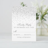  Glam Silver Confetti Wedding RSVP Kaartje (Staand voorkant)