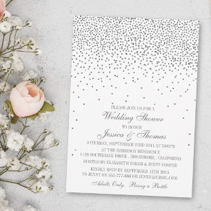  Glam Silver Confetti Wedding Shower Kaart