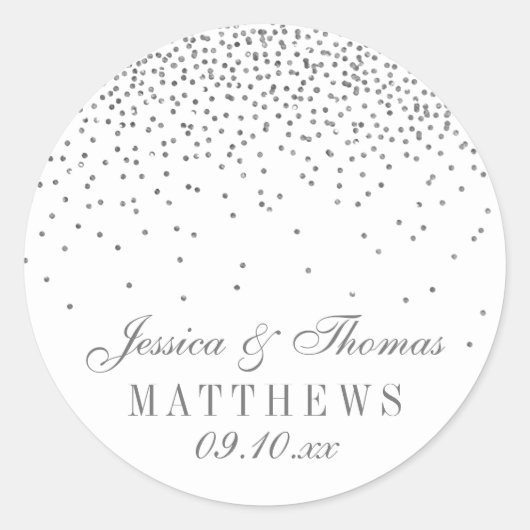 Glam Silver Confetti Wedding Stickers (Voorkant)