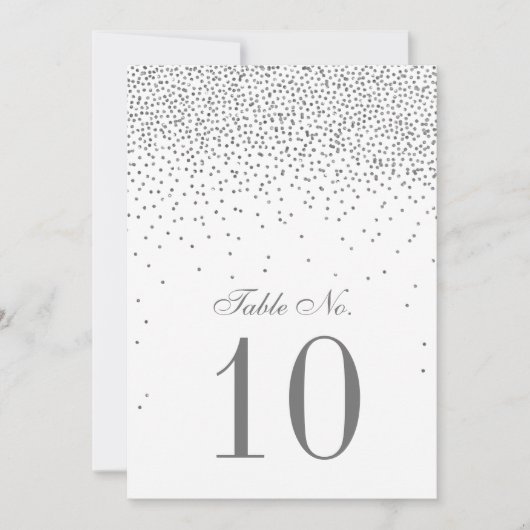 Glam Silver Confetti Wedding Table Number Kaart (Voorkant)