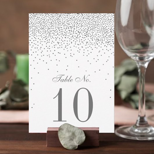 Glam Silver Confetti Wedding Table Number Kaart