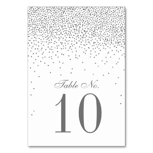  Glam Silver Confetti Wedding Table Number Kaart (Voorkant)