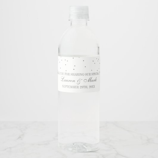  Glam Silver Confetti Wedding Waterfles Etiket (Voorkant)
