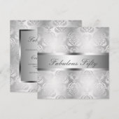 Glam Silver Damask Elegant Fabulous 50 Kaart (Voorkant / Achterkant)