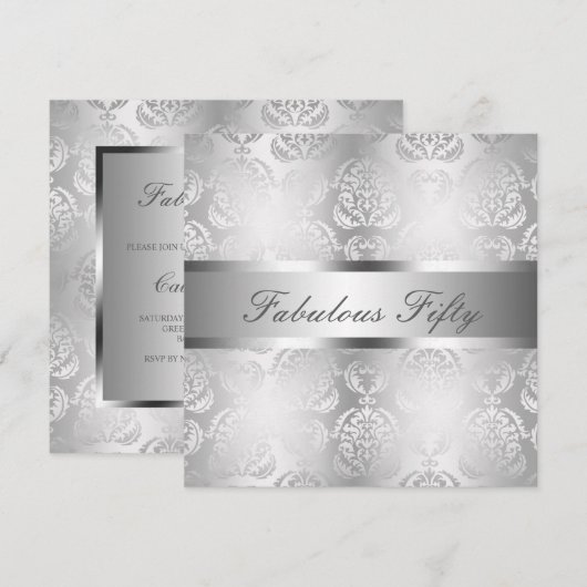 Glam Silver Damask Elegant Fabulous 50 Kaart (Voorkant / Achterkant)