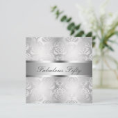 Glam Silver Damask Elegant Fabulous 50 Kaart (Staand voorkant)